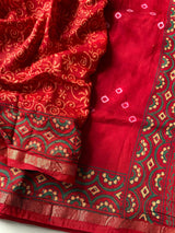 Arresting Red Soft Chanderi Silk Badhani Printed Saree With Bewitching Blouse Piece