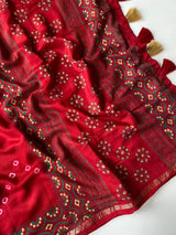 Arresting Red Soft Chanderi Silk Badhani Printed Saree With Bewitching Blouse Piece