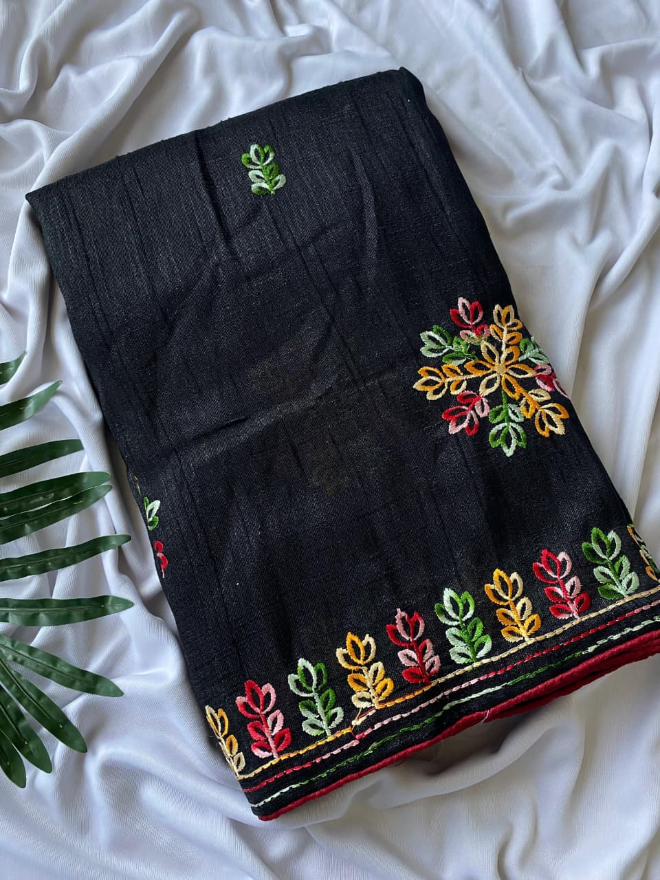 Ravishing Black Embroidery Work Tussar Silk Saree With Surreptitious Blouse Piece