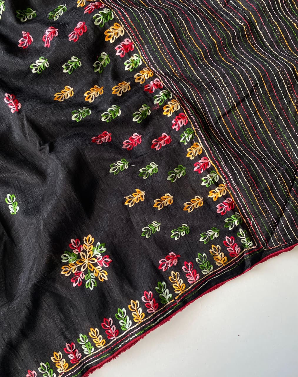 Ravishing Black Embroidery Work Tussar Silk Saree With Surreptitious Blouse Piece