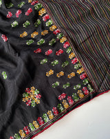 Ravishing Black Embroidery Work Tussar Silk Saree With Surreptitious Blouse Piece