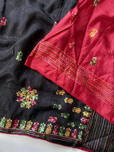 Ravishing Black Embroidery Work Tussar Silk Saree With Surreptitious Blouse Piece