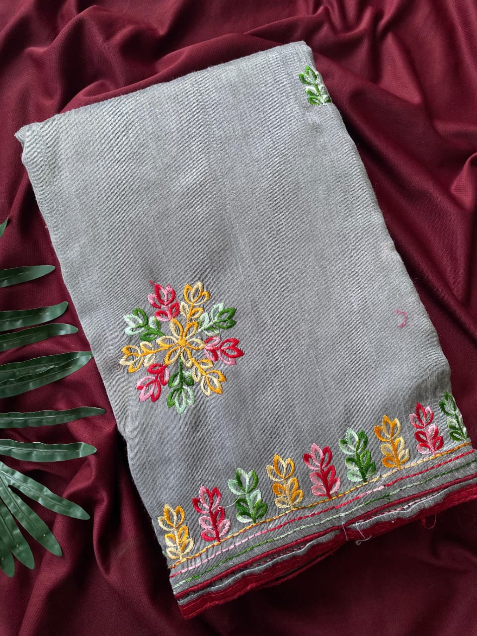 Aplomb Grey Embroidery Work Tussar Silk Saree With Ornate Blouse Piece
