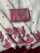 Dazzling Off White Embroidery Work Crush Silk Saree With Lagniappe Blouse Piece