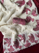 Dazzling Off White Embroidery Work Crush Silk Saree With Lagniappe Blouse Piece