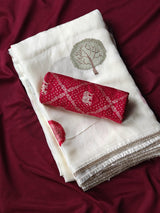 Nectarous Off White Embroidery Work Pure Satin Georgette Saree With Murmurous Blouse Piece