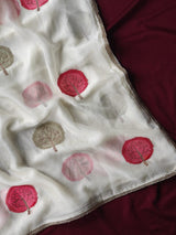 Nectarous Off White Embroidery Work Pure Satin Georgette Saree With Murmurous Blouse Piece