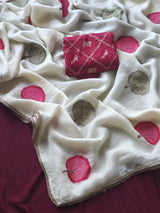 Nectarous Off White Embroidery Work Pure Satin Georgette Saree With Murmurous Blouse Piece