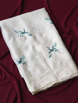 Precious Off White Embroidery Work Crush Silk Saree With Charming Blouse Piece