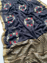 Panoply Black Embroidery Work Viscose Georgette Saree With Jubilant Blouse Piece