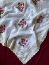 Sumptuous Off White Sequins Work Crush Silk Saree With Staggering Blouse Piece