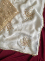 Gratifying Off White Sequins Work Chinon Silk Saree With Entrancing Blouse Piece