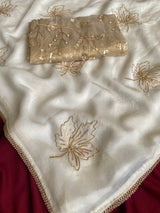 Gratifying Off White Sequins Work Chinon Silk Saree With Entrancing Blouse Piece
