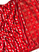 Eclat Red Banarasi Dola Silk Saree With Incredible Blouse Piece