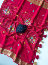 Delectable Dark Pink Embroidery Work Pure Georgette Saree With Classic Blouse Piece