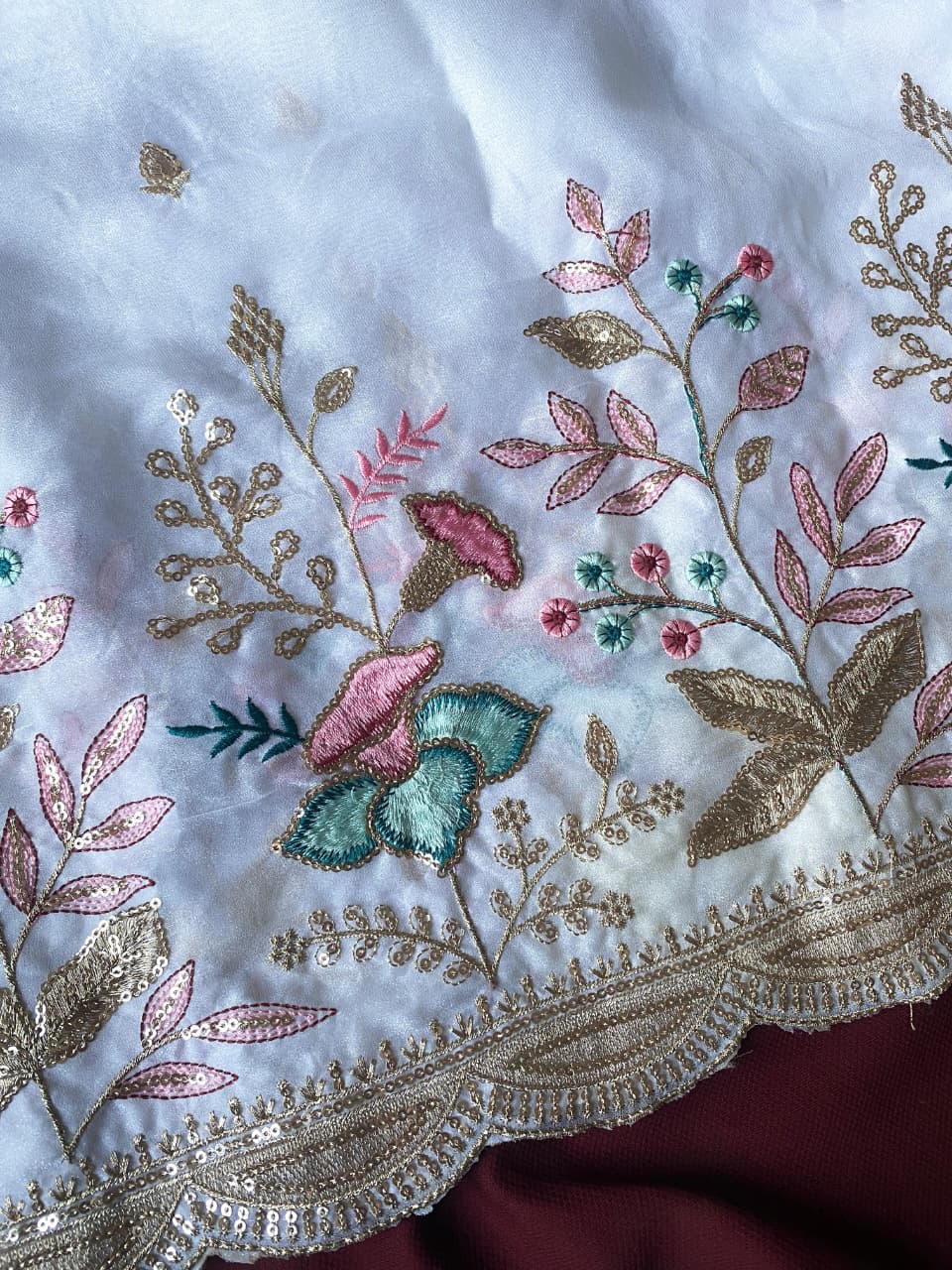Moiety Off White Embroidery Work Georgette Saree With Elegant Blouse Piece