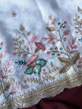Moiety Off White Embroidery Work Georgette Saree With Elegant Blouse Piece
