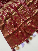 Inspiring Off White Pure Viscose Dola Silk Printed Bandhani Saree With Beleaguer Blouse Piece