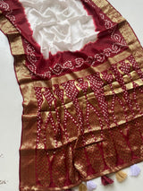 Inspiring Off White Pure Viscose Dola Silk Printed Bandhani Saree With Beleaguer Blouse Piece