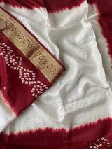 Inspiring Off White Pure Viscose Dola Silk Printed Bandhani Saree With Beleaguer Blouse Piece