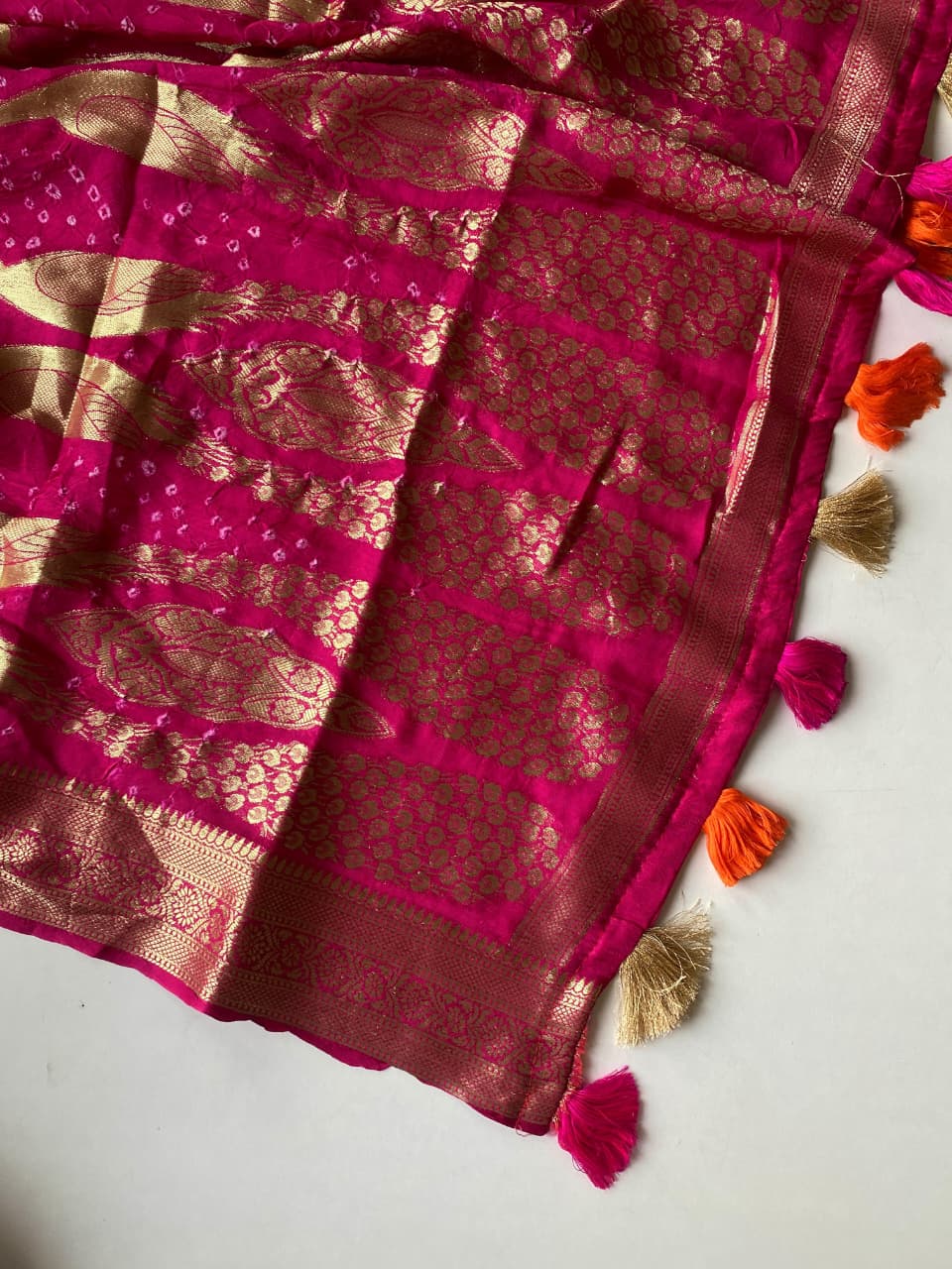 Fairytale Orange Pure Viscose Dola Silk Printed Bandhani Saree With Enigmatic Blouse Piece