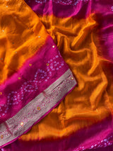 Fairytale Orange Pure Viscose Dola Silk Printed Bandhani Saree With Enigmatic Blouse Piece