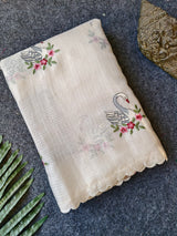Snappy Off White Embroidery Work Kota Doriya Silk Saree With Elegant Blouse Piece