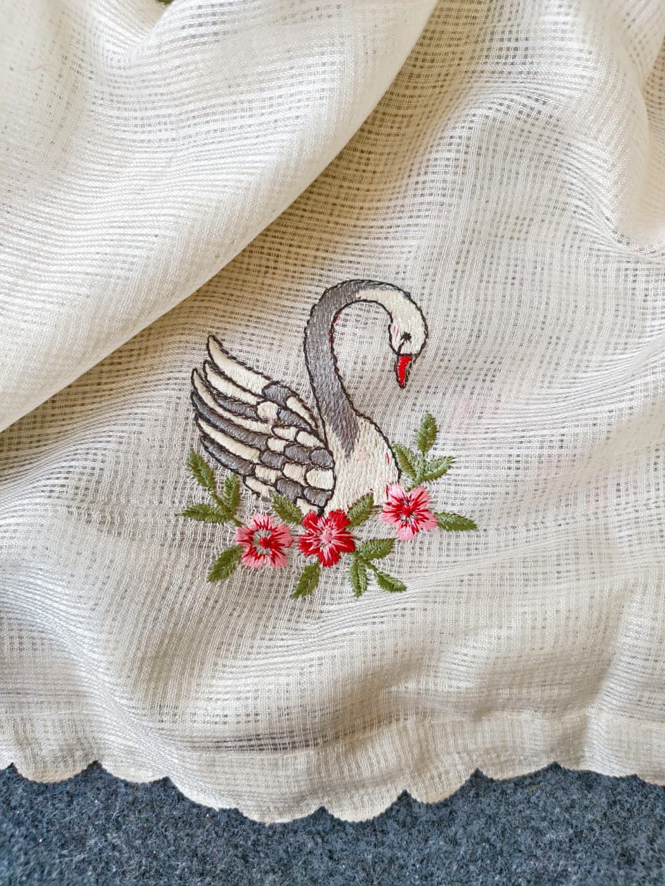 Snappy Off White Embroidery Work Kota Doriya Silk Saree With Elegant Blouse Piece
