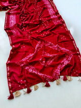 Glorious Dark Pink Cotton Silk Bandhani Printed Saree With Splendorous Blouse Piece