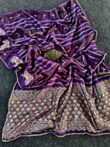 Dissemble Purple Banarasi Georgette Silk Saree With Magnetic Blouse Piece
