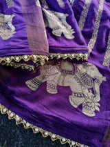 Dissemble Purple Banarasi Georgette Silk Saree With Magnetic Blouse Piece