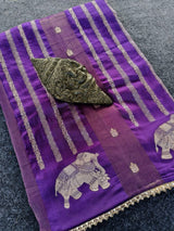 Dissemble Purple Banarasi Georgette Silk Saree With Magnetic Blouse Piece