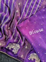 Dissemble Purple Banarasi Georgette Silk Saree With Magnetic Blouse Piece