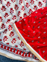 Engaging Off White Printed Cotton Silk Saree With Trendy Blouse Piece