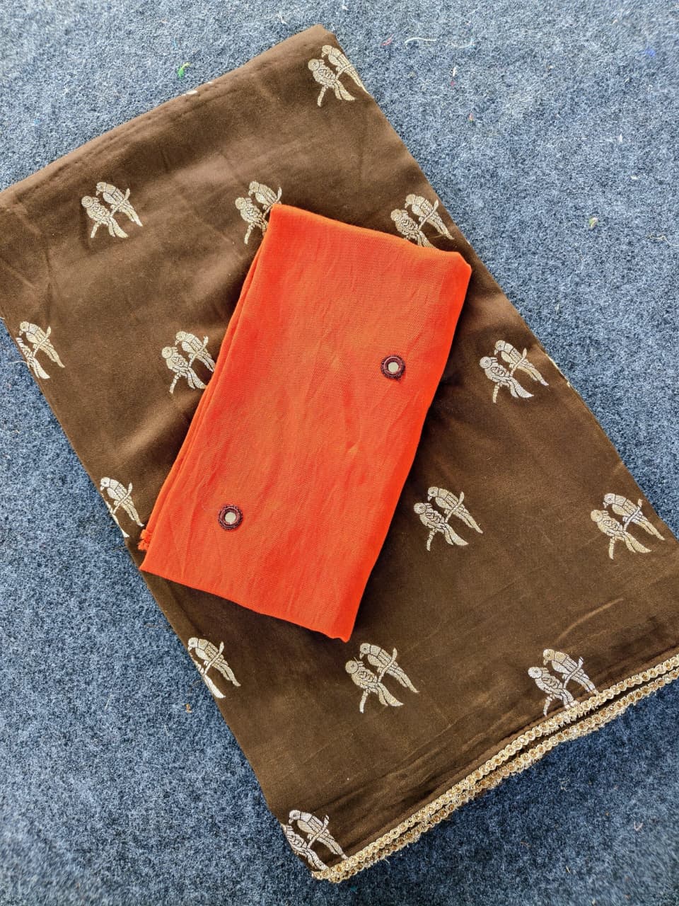 Enchanting Brown Banarasi Georgette Silk Saree With Petrichor Blouse Piece