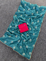Gorgeous Firozi Banarasi Georgette Silk Saree With Dazzling Blouse Piece
