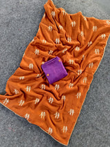 Adorning Orange Banarasi Georgette Silk Saree With Enamoring Blouse Piece