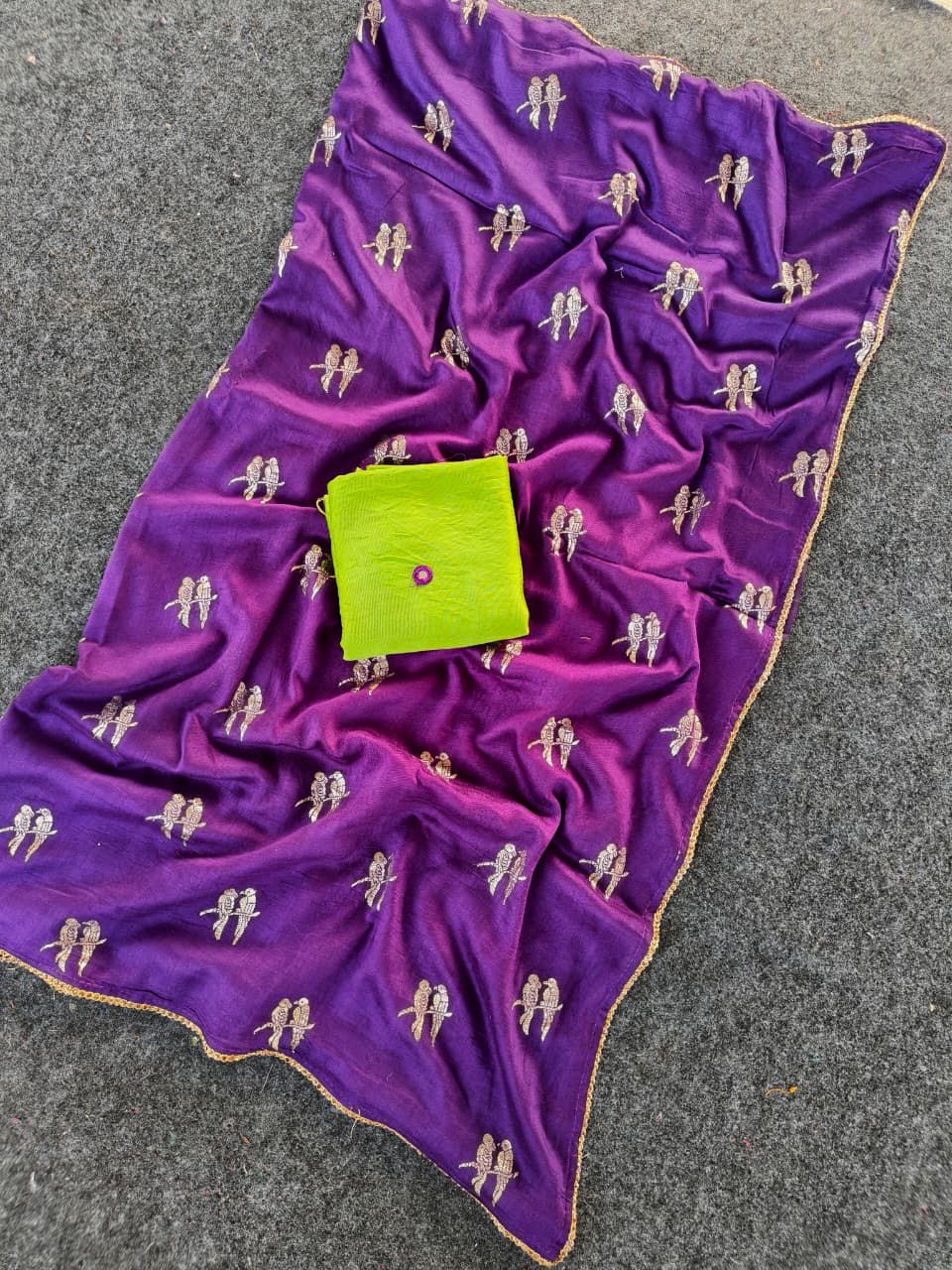 Blooming Purple Banarasi Georgette Silk Saree With Pleasurable Blouse Piece