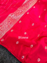 Profuse Dark Pink Embroidery Work Dola Silk Saree With Transcendent Blouse Piece