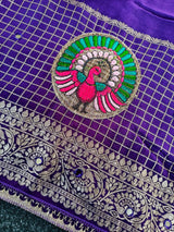 Intricate Purple Embroidery Work Dola Silk Saree With Fairytale Blouse Piece