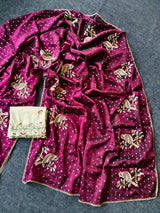 Ideal Wine Embroidery Work Chiffon Silk Saree With Imaginative Blouse Piece