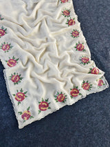 Appealing Off White Embroidery Work Organza Silk Saree With Elision Blouse Piece