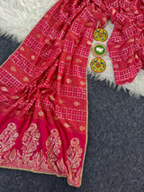 Desultory Dark Pink Banarasi Dola Silk Saree With Ratatouille Blouse Piece