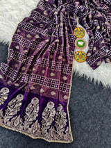 Conflate Purple Banarasi Dola Silk Saree With Energetic Blouse Piece
