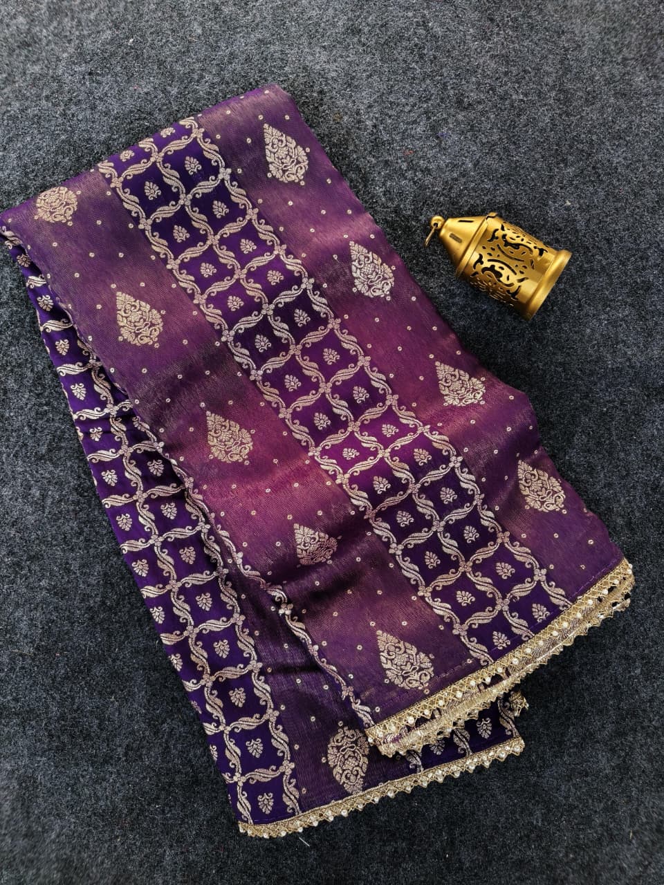 Conflate Purple Banarasi Dola Silk Saree With Energetic Blouse Piece