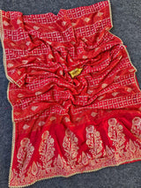 Brood Red Banarasi Dola Silk Saree With Adorable Blouse Piece