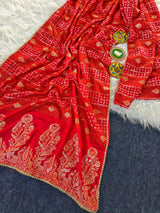 Brood Red Banarasi Dola Silk Saree With Adorable Blouse Piece