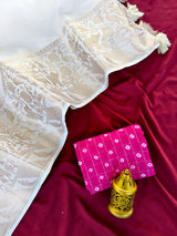 Preferable Off White Embroidery Work Kota Doriya Silk Saree With Dalliance Blouse Piece