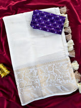 Sempiternal Off White Embroidery Work Kota Doriya Silk Saree With Girlish Blouse Piece