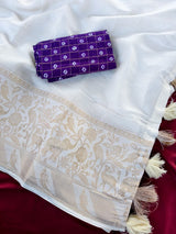 Sempiternal Off White Embroidery Work Kota Doriya Silk Saree With Girlish Blouse Piece